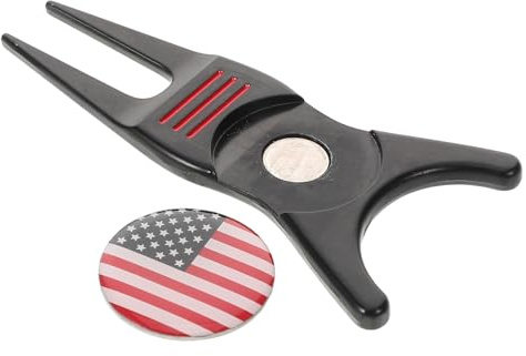 MUELODSIC Strumento Ripara Segni Golf in Lega Zincata con Forchetta Multifunzione e Marcatore Magnetico per Allineamento Palline Portatile ed Ergonomico per Riparazione Precisa del Campo