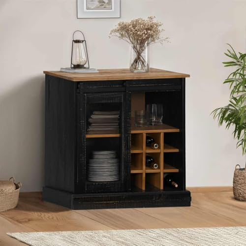 Mimdixy Buffet moderne - Commode - Buffet avec porte coulissante - En bois massif - Noir - 80 x 40 x 80 cm - Pour chambre à coucher, salon - Montage facile