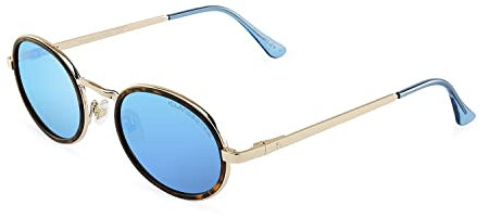 CLANDESTINE - Gafas de Sol Unisex - Modelo Ovalado - Color Dorado y Azul Claro - Cristales de Nylon de Color Azul con Filtro HD - Protección UV 400-135 x 41 mm