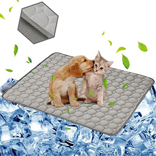 aingycy Dog Cooling Mat Pet Cooling Pads Dogs & Cats Pet Cooling Blanket for Outdoor Car Seats Beds (Grey, 22IN*28IN)