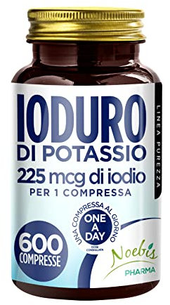 Ioduro di Potassio 600 Compresse - 225 mcg di Iodio per 1 Compressa - Alto Dosaggio - Normale Funzione della Tiroide - Fornitura di Lunga Durata