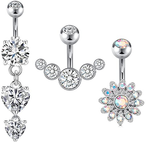 Vcmart 3 piezas de barra de vientre corta de 6 mm de longitud de plata pequeños anillos de botón de ombligo 14G joyería piercing de acero inoxidable