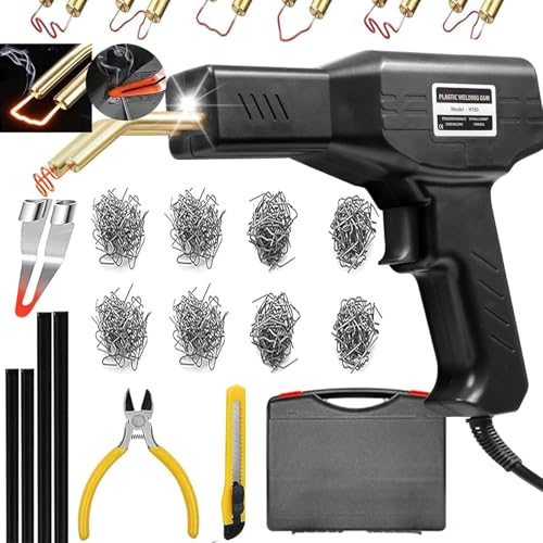 Kit de soudure en plastique 150 W avec 1000 agrafes chaudes, 2 tiges de soudure en plastique PP, couteau, pince, kit de réparation en plastique pour machine à souder en plastique pour réparation de