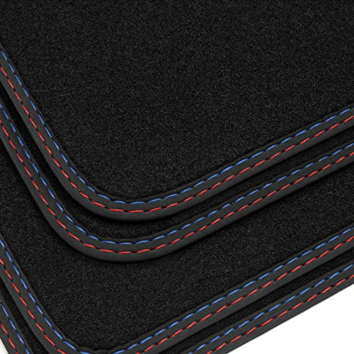 tuning-art BDN231 Doppelziernaht Fußmatten passend für BMW 3er E46 Cabrio 2000-2007, Naht:Rot/Blau