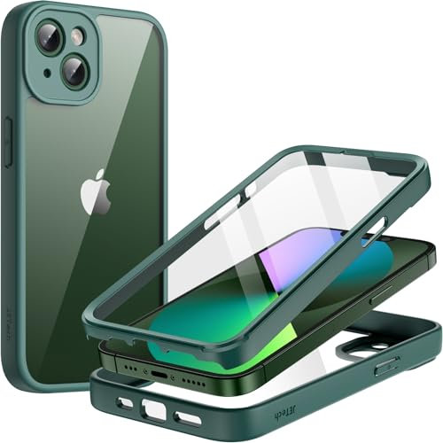 JETech Case for iPhone 13 6.1-Inch with Built-in Tempered Glass Screen Protector, 360 Degree Full Body Heavy Duty Protection, Shockproof Rugged Phone Cover Clear Back (Midnight Green)