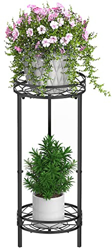 Bomclap Metall växtstativ för inomhus, 2 nivåer högt blomstativ växtstativ 70 x 29 cm, blomkruksstativ blomkrukshållare för trädgård, terrass och heminredning, svart