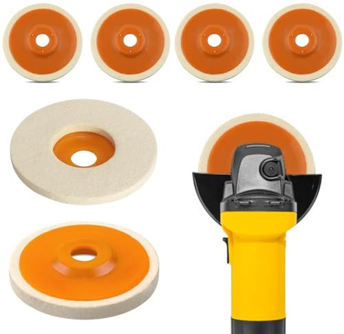 6pcs Polierscheibe 125mm Winkelschleifer Wolle Polieraufsatz Winkelschleifer Wolle Schwabbelscheibe Wollpolierscheiben Filzpolierscheibe zum Polieren von Edelstahl Glas Keramik Holz Marmor
