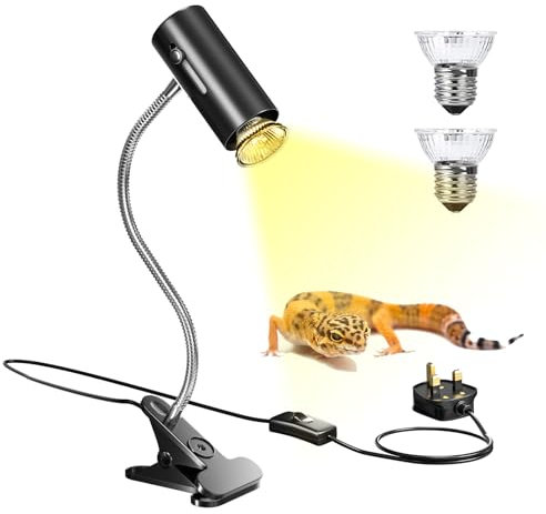 Luxvista Tortoise Heat Lamp,150W Reptile Heat Lamp with Clamp,360° Rotatable Basking Lamp with Switch for Turtle,Chick,Bearded Dragon,Puppy,Lizard with 2pack 50W UVA/B Heat Bulb