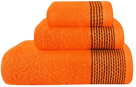 GLAMBURG Ultraweiches 3er-Pack Baumwollhandtuchset bestehend aus einem übergroßen Badetuch 70 x 140 cm, einem Handtuch 40 x 60 cm und einem Waschlappen 30 x 30 cm, Orange