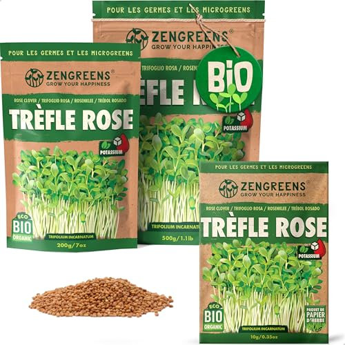 ZenGreens® - Semi di trifoglio rosa biologico - Scegli tra 10g, 200g e 500g - Germogli di trifoglio rosa - Germinazione superiore al 97% - Microgreens