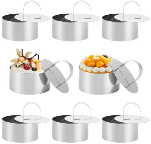 ZOFUN 8 Stück Servierringe Dessertringe 8cm, Dessertringe und Speiseringe Dessertringe mit Pusher, Speiseringe Edelstahl-Mousse-Ringe, Mousseformen KuchenForm, Runde Servierringe für Kuchen DIY
