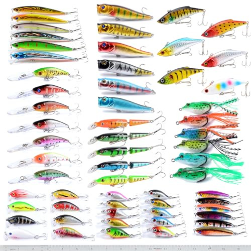 Pezlun Fishing Lures Kit Minnow Popper Crank Baits Freshwater Bass Fishing Baits Set (DYP60PCSB)