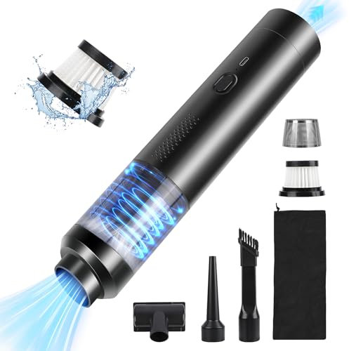 Euakee Handstaubsauger Akku Kabellos, 19000Pa Autostaubsauger kabellos mit USB-C Schnellladung, 4 in 1 Multifunktion Mini Staubsauger mit 2 Modi Geschwindigkeit für Haushalt, Auto (Schwarz)