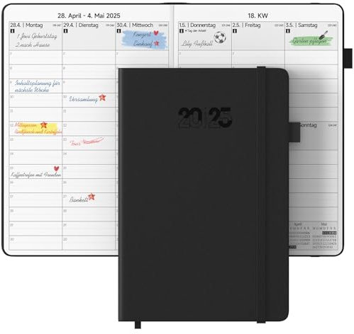 JAYSOO® Terminplaner 2026 Wochenplaner 21x14.5cm Tageplan und Stundenplan, 12 Monate Terminplaner Hardcover (Jan.-Dez.2026) für Arbeit, Lernen und Familienplan - Schwarz