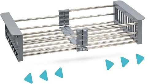 SOBINIA Scolapiatti da Appoggio per Lavello Compatto e Salva Spazio - Scola Piatti Lavandino Allungabile in Acciaio Inox da 29 a 47,5cm