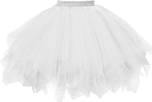 MIVORA Tutu dam tyllkjol 50-tals kort balettdansklänning cosplay crinoline kjol för rockabilly klänning, Vitt och blått, S-XL