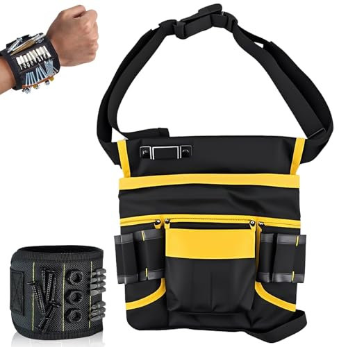 Yeria DS00302-B - Ceinture à outils pour homme - Avec 18 poches et bracelet magnétique - Sac à outils amovible et réglable - Pour électriciens, menuisiers, ouvriers du bâtiment