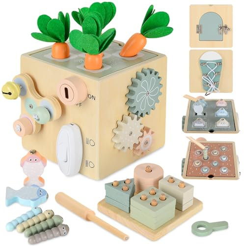 Almaxi Montessori Spielzeug ab 1 Jahr, Motorikwürfel Hölzerne Motorikspielzeug, Geschenk Mädchen Jungen 1 2 3 Jahre zum Geburtstag Weihnachten Ostern