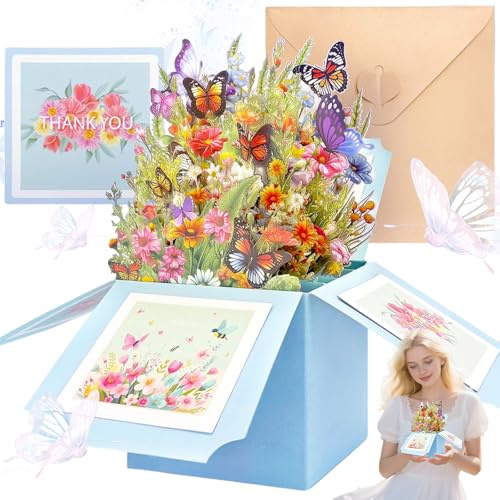 Srup Biglietto d'auguri Butterflies, squisita carta 3D pop -up fiori di compleanno con busta, biglietto di auguri in 3D per il compleanno, cartolina d'auguri di loto, donna pieghevole a sorpresa