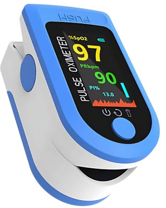 Oxymétre de Doigt Professionnel, Saturometre de Pouls, Moniteur de Fréquence Cardiaque, Oxymétre de Pouls, Écran LED Couleur Mesure SpO2 et PR, 2 AAA Piles Non Incluses