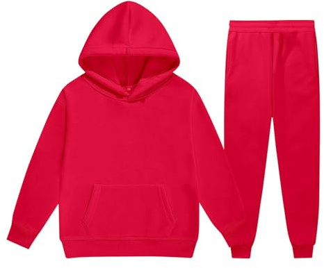 Genérico Conjunto de 2 Piezas con Capucha para Niños y Niñas Chándal Cálido con Bolsillo Trajes de Sports Cómodo Color Sólido Sudadera Manga Larga y Pantalones Deportivos Otoño Invierno