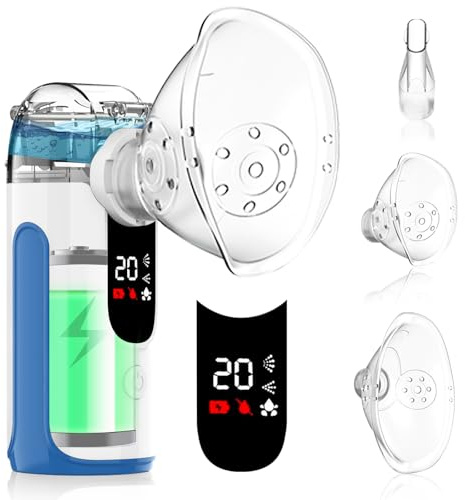 Nebulizador Bebe - Nebulizador Portatil Recargable para Adultos Niños con Malla Micrométrica, Control Manual para Ahorrar Medicamento, Batería 1200mAh, 3 Modos, Autolimpieza, Pantalla LED (Azul)