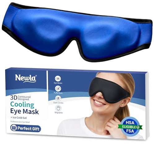 Cooling Gel Eye Mask for Puffy Eyes - Reusable Cold Compress Ice Pack for Eye Care, Headache, Migraine, Large Full-Eye Coverage, Self Care Gift for Women, Adjustable Strap, FSA Eligible HSA, Black