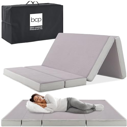 Best Choice Products 4in Portable Twin-Size Mattress, Tri-Fold Mattress for Camping, Guest, Toddler, Foam Plush w/Carry Case - Grey