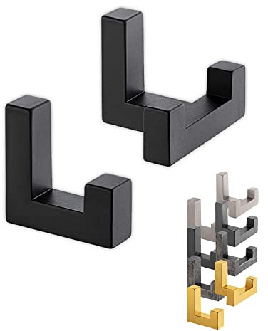 Gedotec Wand-Haken eckig Kleiderhaken Tür 1 Set Metallhaken Vintage | TETRIS | Einzelhaken + Doppelhaken schwarz matt | Garderoben-Haken unsichtbar verschraubt | Aufhänger für Wand-Montage