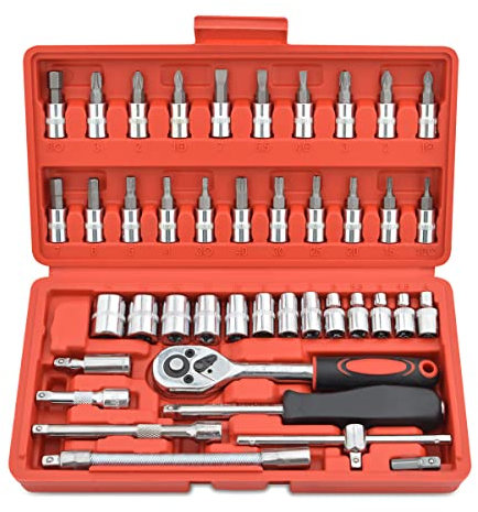 Gunpla Herramienta Juego de 46 piezas Vasos y Puntas de Destornilladores para Llaves de Carraca, 1/4 Pulgada