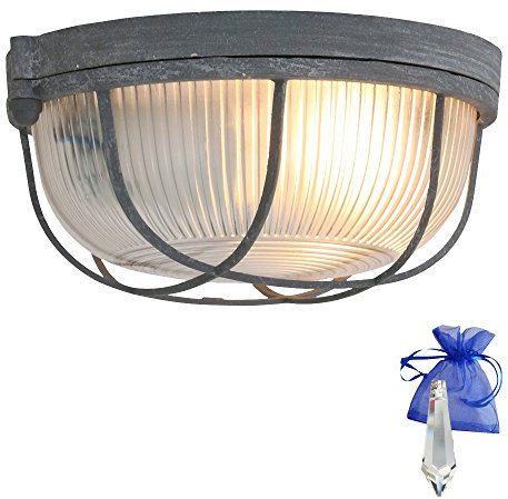 Bootsleuchte in Grau Rost Optik ø 17cm Vintage E27 als Deckenleuchte und Wandleuchte verwendbar / Retro Industrial-Lampe Schiffsleuchte Design-Kellerleuchte Rund 230V + Giveaway