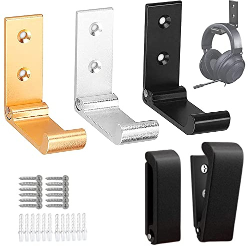 Gancio Pieghevole, 3 Pezzi Appendiabiti Muro Ganci, Supporto per Cuffie, Gancio da Parete in Alluminio, con Viti, per Bagno Cucina Camera da Letto Ufficio, Argento, Nero, Dorato