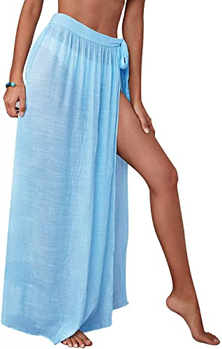 JFAN Kvinnors strand wrap duk baddräkt strand täcka upp sarong bikini filt semester simning sidoöppningskjolar, Färg: blå, One Size