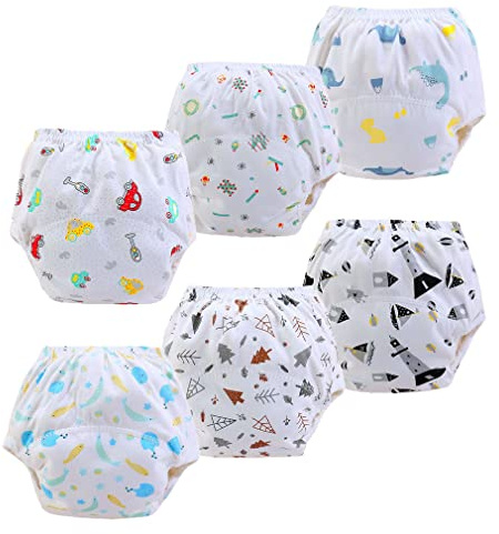FedMois Culotte Apprentissage Propreté Garcon Fille Culotte d'apprentissage Enfant Lavable, Lot de 6, Dinosaures, 0-1 an