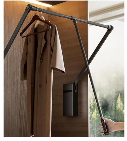 Pull Down Closet Rod for Hanging Clothes, Retractable Wardrobe Hanger for Cabinet Inside Width 35~47.2, Aluminium alloy Tubing with Plastic Housing, 44 lb Weight Rating