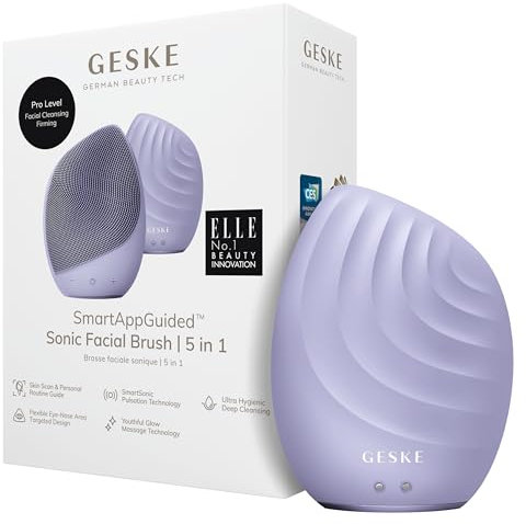GESKE | SmartAppGuided™ Sonic Facial Brush 5 in 1 | Elektrische Gesichtsreinigungsbürste | Weiche Bürste aus Silikon | Professionelle Gesichtsreinigung | Gesichtsreinigungsgerät | Gesichtsmassagegerät