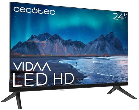 Cecotec Smart TV - TV LED 24 Pouces Résolution HD - Série A5 ALH50024. Smart TV VIDAA, système Audio Dolby, WiFi intégré, Sortie Casque, Chromecast, 3 HDMI et 2 USB