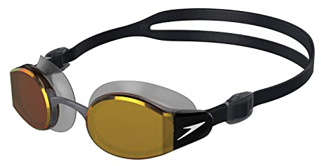 Speedo Occhialini da nuoto unisex Mariner Pro a specchio, nero/arancione, taglia unica