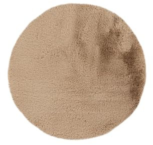 Qiyano Lapito Badematte Beige Ø 100 cm Rund, Flauschiger Badezimmerteppich, Badteppich rutschfest & Waschbar, Hochwertiger Badvorleger für Badewanne