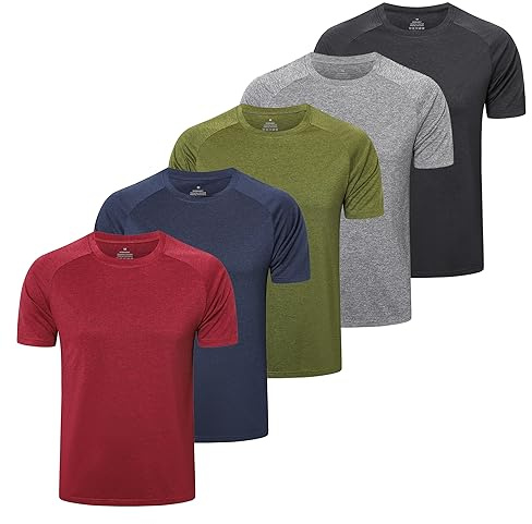 ZENGVEE 5 Pack Gym T Shirts Men Quick Dry Sport Tops for Men Light Running Tops Moisture Wicking Workout Shirts,210-Black Grey Green Navy Red-M