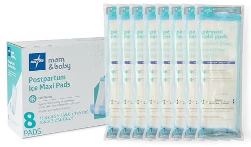 Medline 2-in-1 Absorbent Perineal Pad and Instant Cold Ice Packs for Postpartum Care (8 Count). Ready-to-use Essential for After Delivery, Maternity, Postpartum Care