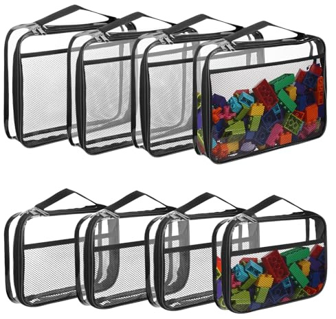 8 Packs Toy Storage Bags with Zipper, Reusable Clear PVC Board Game Storage, Travel Waterproof Organizer Bags with Portable Handle for Building Blocks, Bricks, Puzzles, Books