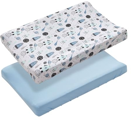 LITTLE TOTS BABY Pack of 2 Changing Pad Cover, Breathable Changing Table Cover, Ultra Soft Diaper Changing Pad Covers Sheets for Newborns Infant Babies Girls Boys (Blue and Planets)