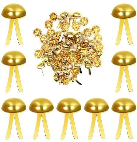 NIYATA 500 Stück Musterbeutelklammern 6 mm, Musterklammern, Rundkopfklammern, Musterklammer, Musterbeutelklammer, Mini Brads für Schule Büro Scrapbooking Papier Briefklammern Basteln Handwerk, Gold