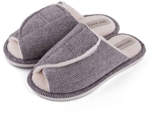 iEasey Pantofole da uomo e donna aperte regolabili con chiusura in velcro, comode memory foam peluche pantofole con suola in gomma antiscivolo artrite edema diabetico pantofole calde, grigio., 44/45