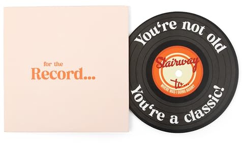 Funny Birthday Gift for Men and Women - For the Record Vinyl Birthday Card with Envelope | 30th, 40th, 50th, 60th, and 70th Birthday Gifts for Her, Him, Sister, Best Friend