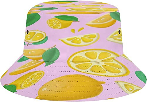 IQOPPEDR Chapeau cloche citron, casquette de pêcheur d'été pour homme et femme, chapeau de plage pliable unisexe pour les vacances, les voyages en plein air, citron, Taille unique