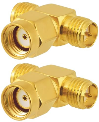 Vecys 2PCS RP SMA Adapter Splitter 3-Way T Shape RP SMA Male to Dual RP SMA Female Splitter Antenna Adapter Converter 50 Ohm