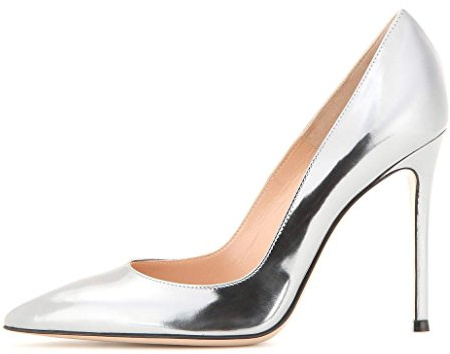 EDEFS Décolleté Donna in Pelle con Tacco a Spillo 10 cm Scarpe Eleganti a Punta Affusolata per Ufficio e Occasioni Formali Argento EU35