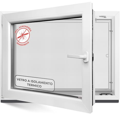 Finestra per cantina, 80 x 70 cm, 2 vetri – Finestre in plastica 60 mm profilo – DIN sinistra – L x A: 800 x 700 mm perfetto per finestre casette da giardino, finestre del garage e cantina con sistema